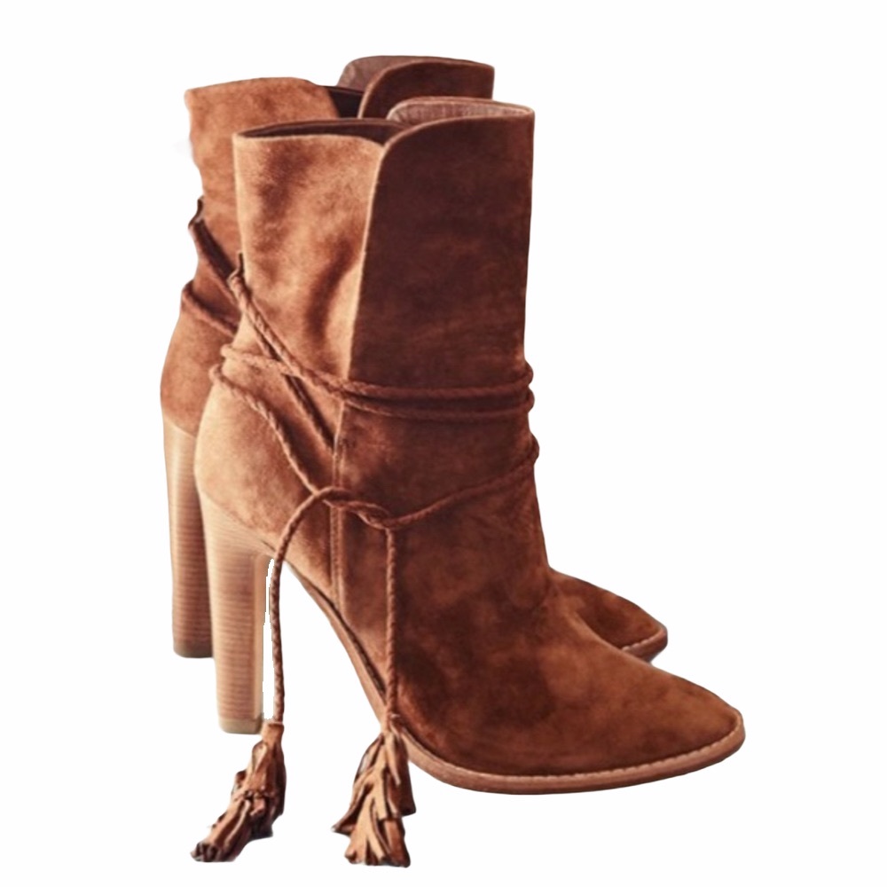 new Joie ❦ Chap Suede Braided Wrap ❦ Heeled Ankle Booties ❦ Chestnut Suede 9.5M - Picture 1 of 14